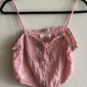 Aeropostale Pink Crop Top with Lace Trim